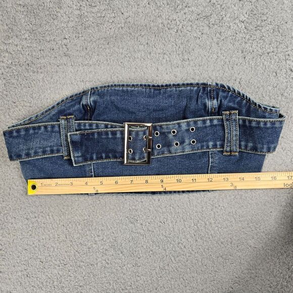 Pretty Little Thing Halter Top Denim Bra Sz 10 Blue Y2k Western Grunge Milkmaid - Picture 6 of 8